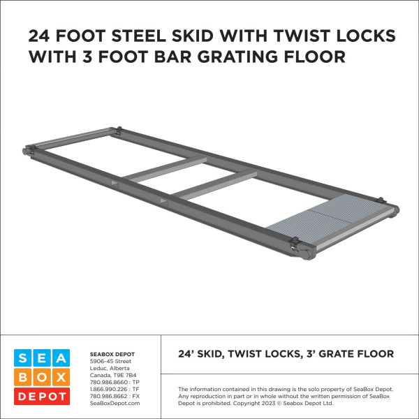 Skid – 24' With Twistlock & Bar Grating 3' One End